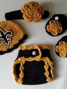Crochet Baby Girl New Orleans Saints Football Inspired Outfit Photo Prop
